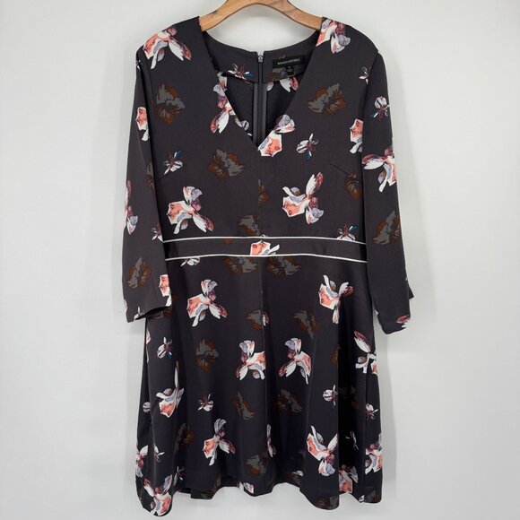 Banana Republic Womens Floral Print Dress Size 14 soft Black Pink - Picture 8 of 14